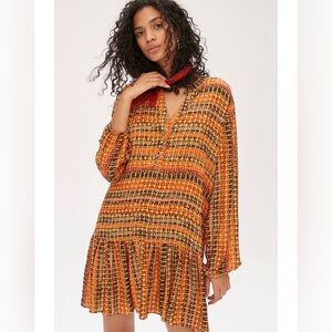 NWOT Anthropologie Elyn Boho mini dress print.100% viscose.In orange.Size M